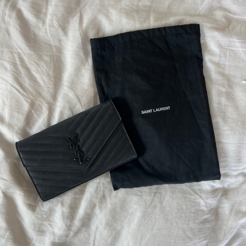 Saint Laurent Monogram Quilted Leather Wallet on a Chain